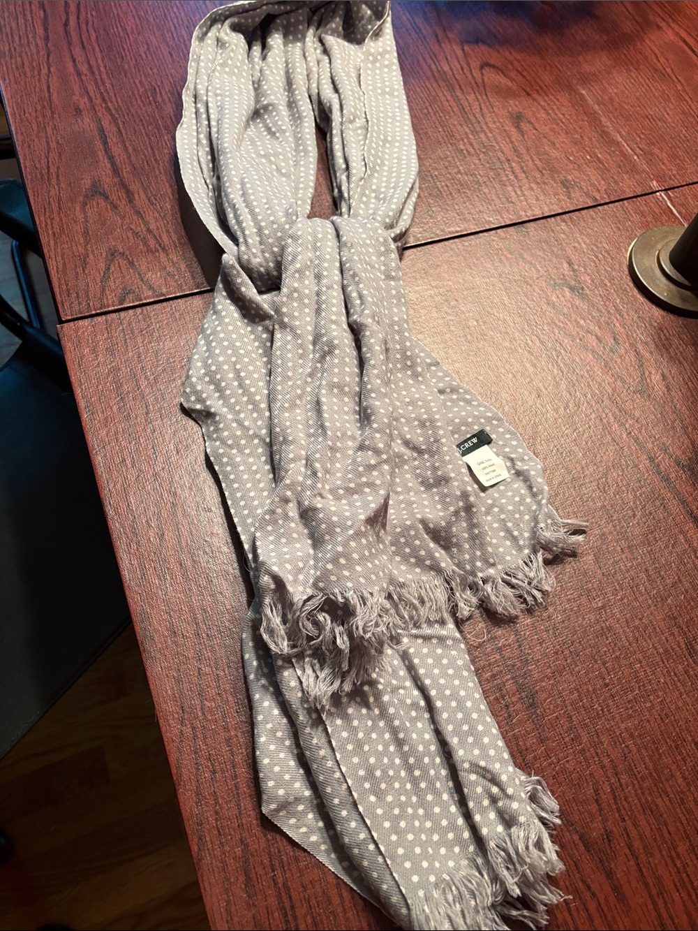 J. Crew Light Gray Polka Dot Fringe Scarf